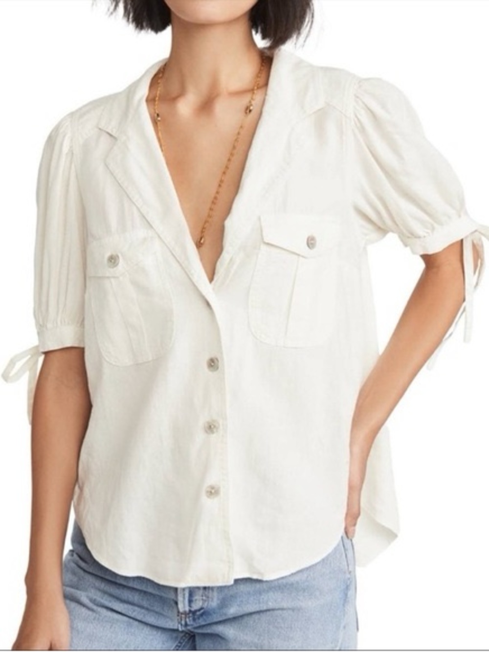 Free People Safari Babe Ivory Button Down Blouse